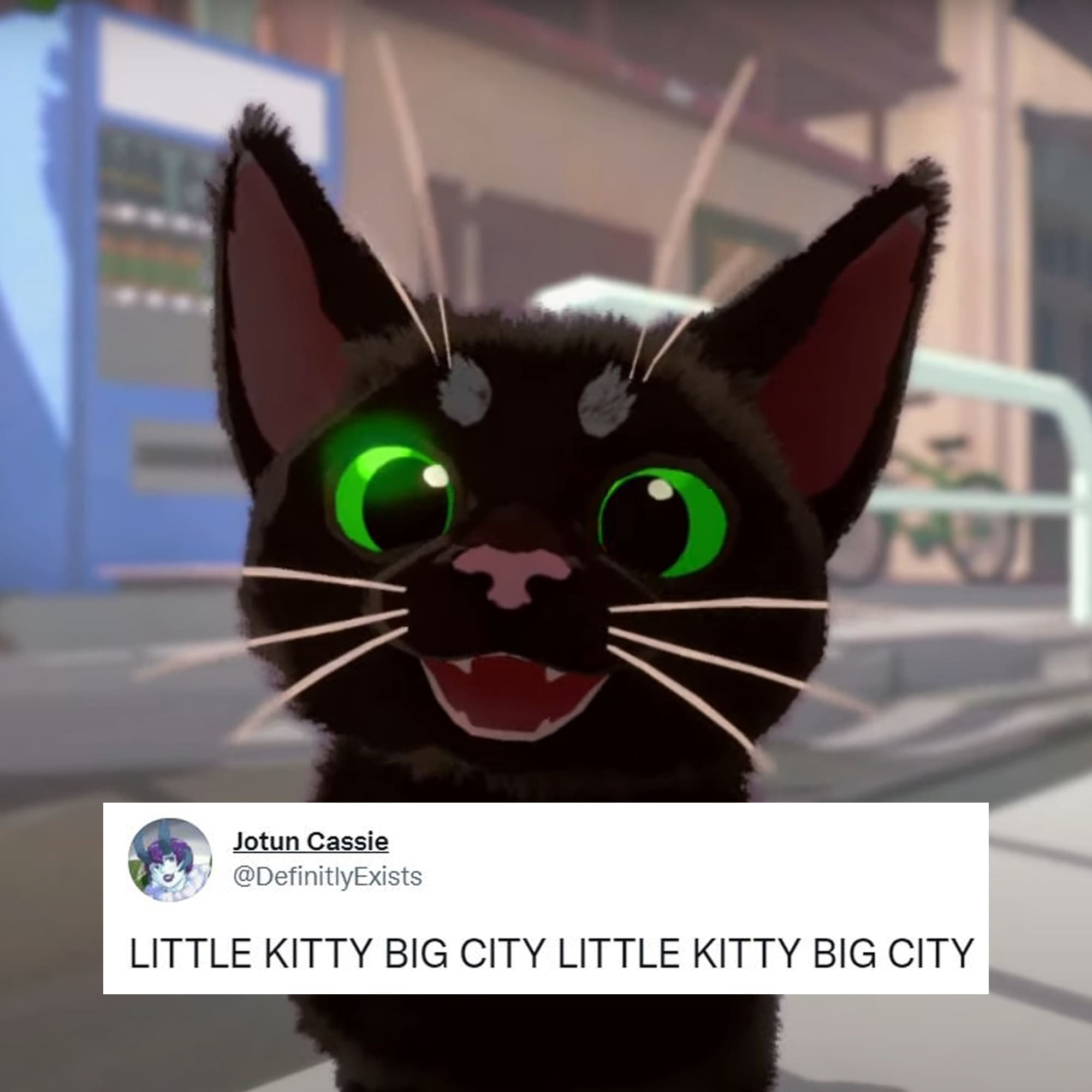 A screenshot from the Little Kitty, Big City announcement trailer.