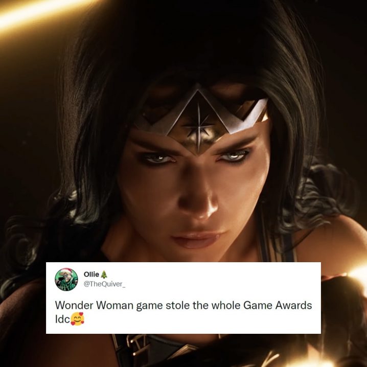 A screenshot from the Wonder Woman trailer revealed at the Game Awards 2021.