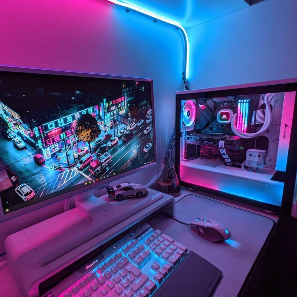 A gaming PC with RGB lights.