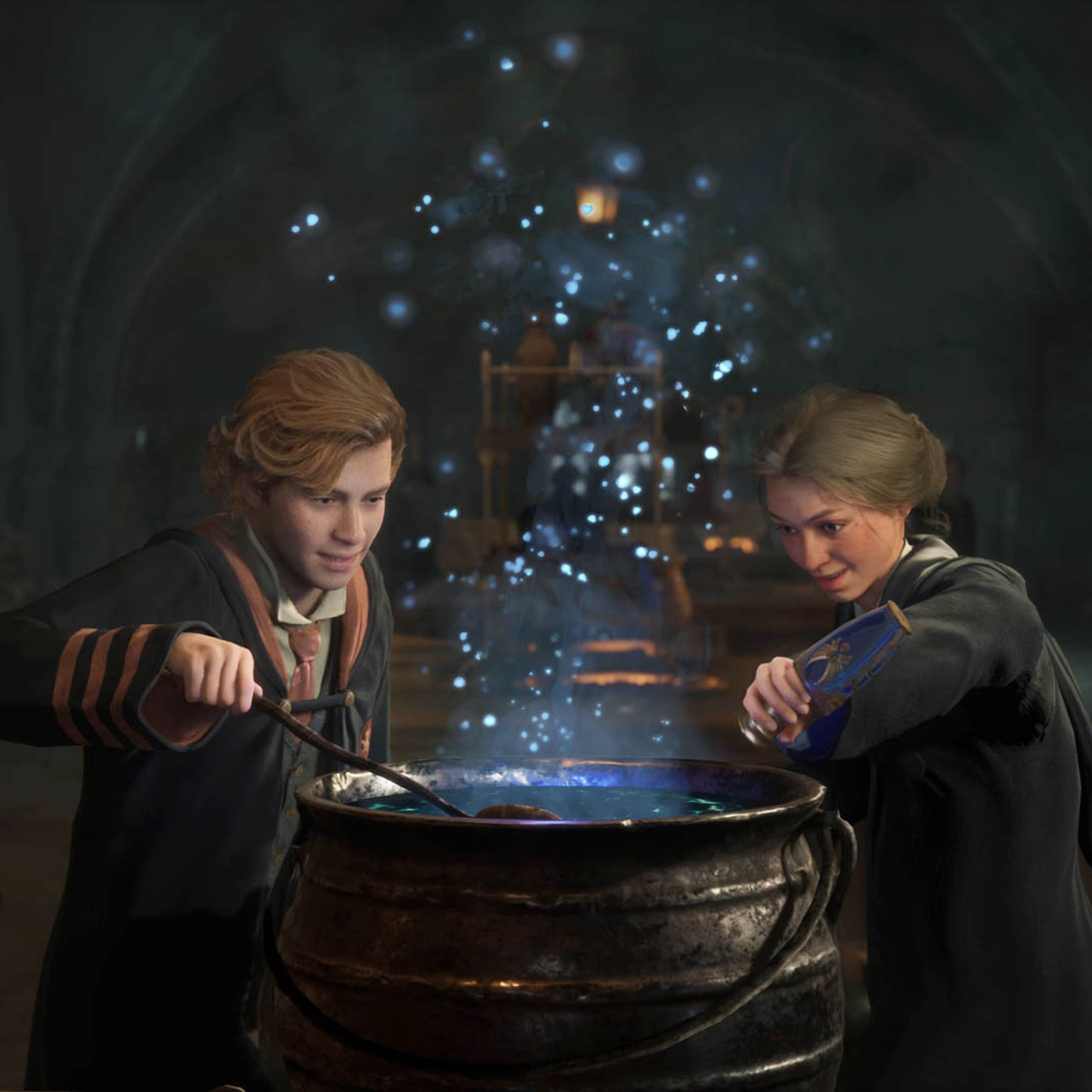 Students attending Potions class in Hogwarts Legacy.