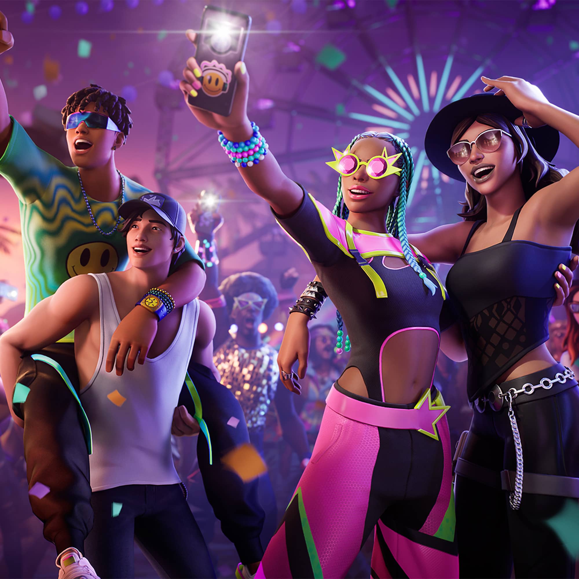 Artwork of the Alto, Wilder, Poet and Lyric Outfits from the Rocking at Coachella and Dancing at Coachella Bundles in Fortnite.