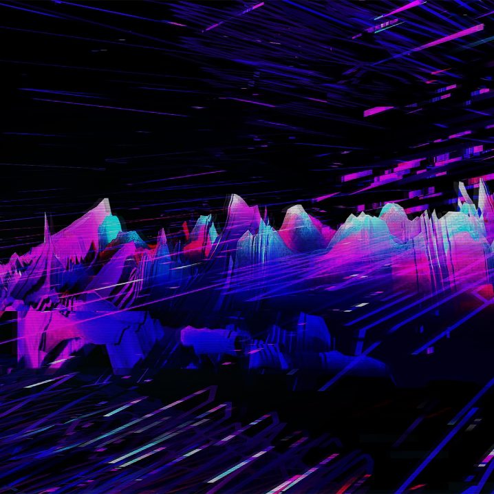 Futuristic, colourful sound waves against a black background.