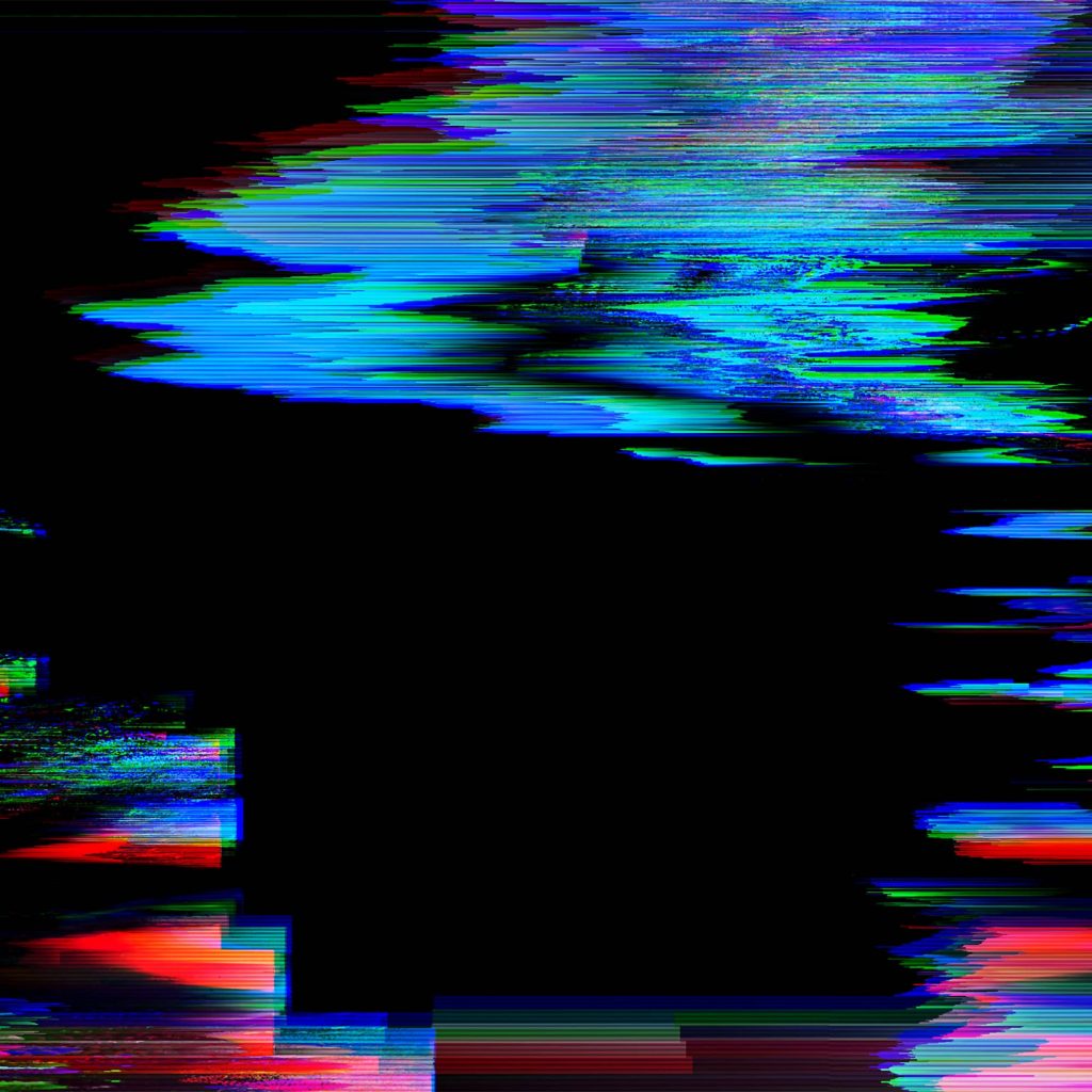 Futuristic, distorted blue and red lines on a black background.