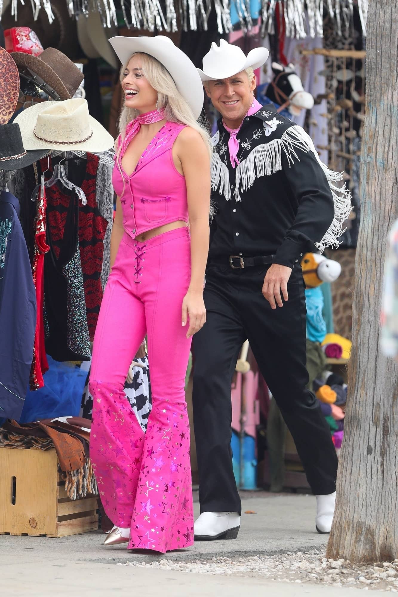Margot Robbie and Ryan Gosling as Rodeo Barbie and Ken