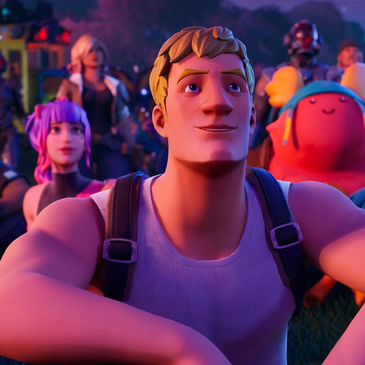 Jonesy sitting in front of a crowd of people from the Fortnite Chapter 3, Season 3 trailer.