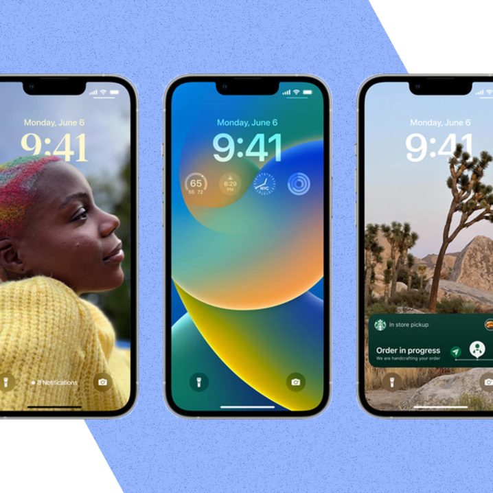 Three variations of the new iPhone lock screen customisation options in iOS 16.