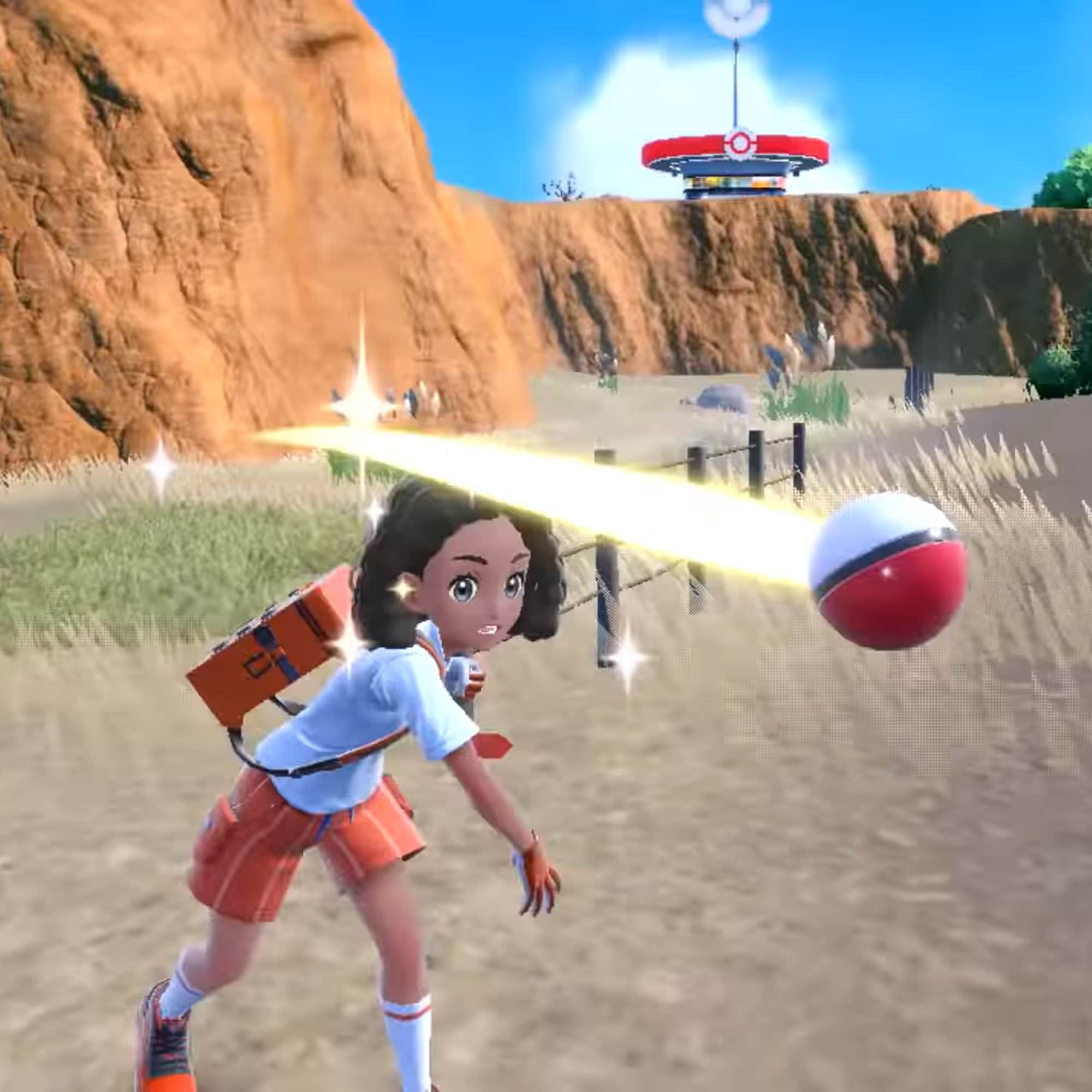 The player character throwing a Poké Ball in Pokémon Scarlet and Violet.