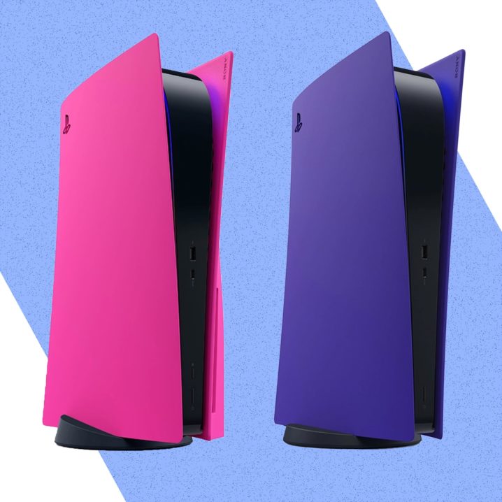 Nova Pink and Galactic Purple PS5 console covers.