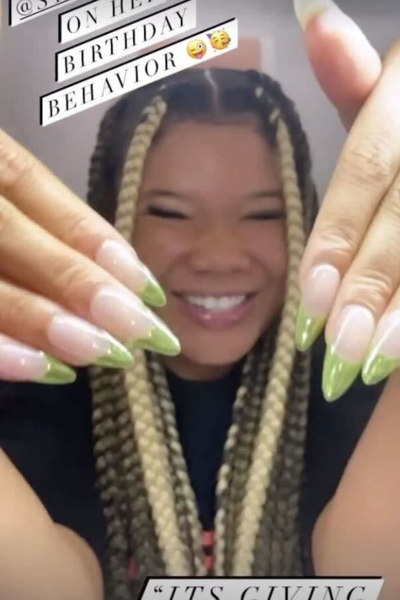Storm Reid Green Chrome French Tipped Mani