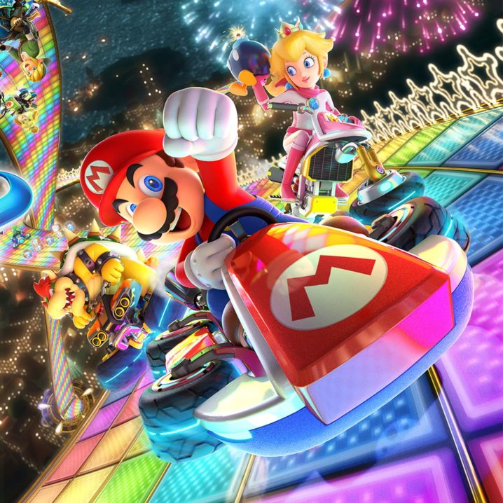 Bowser, Mario and Princess Peach in Mario Kart 8 Deluxe.