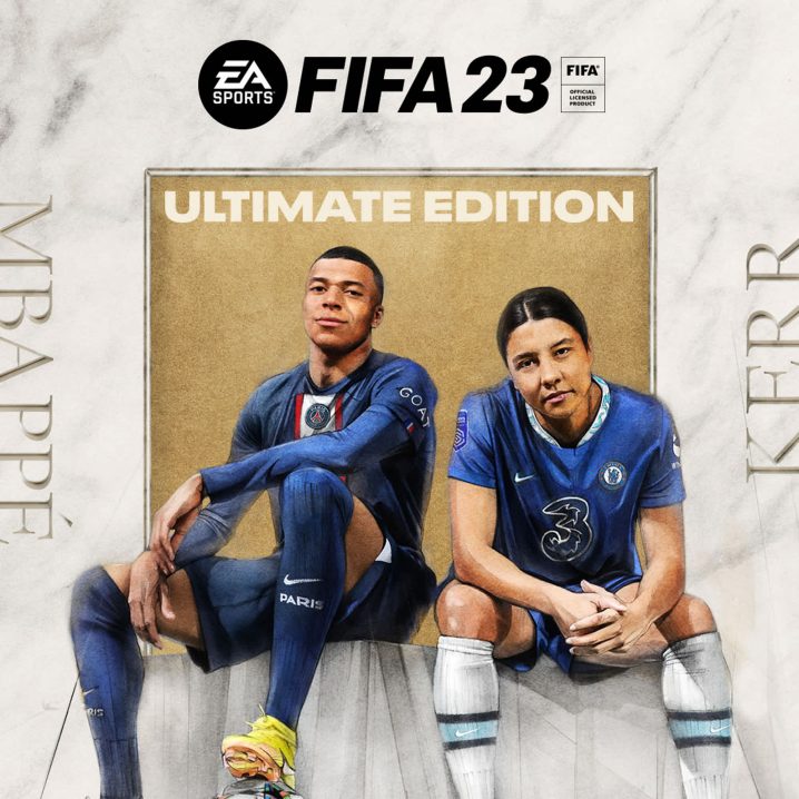 Sam Kerr and Kylian Mbappéon the FIFA 23 cover.