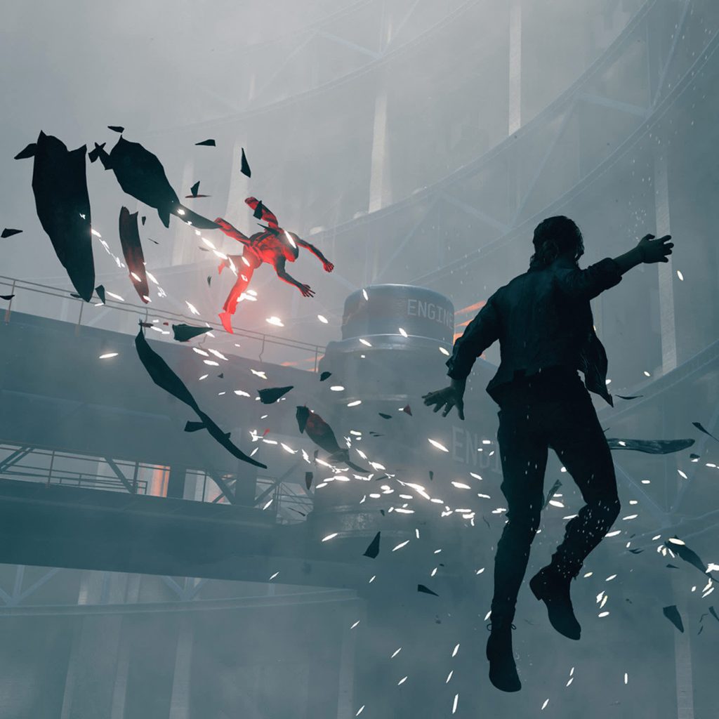 Jesse using her psychic abilities to fly and throw an enemy in Control.