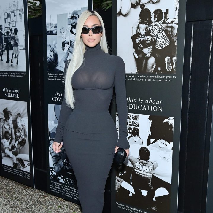Kim Kardashian wore gray Balenciaga with neon green boots