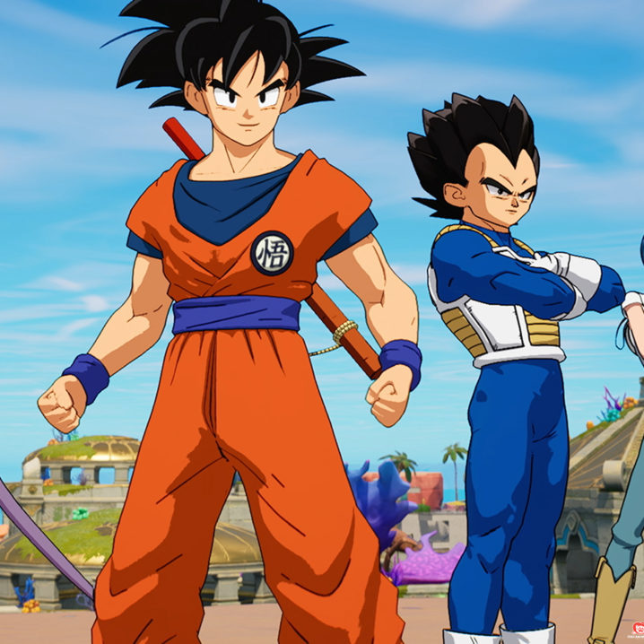 Goku and Vegeta in the Fortnite x Dragon Ball crossover.