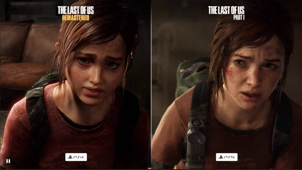 Graphics comparison of Ellie in The Last of Us Remastered and The Last of Us Part 1.