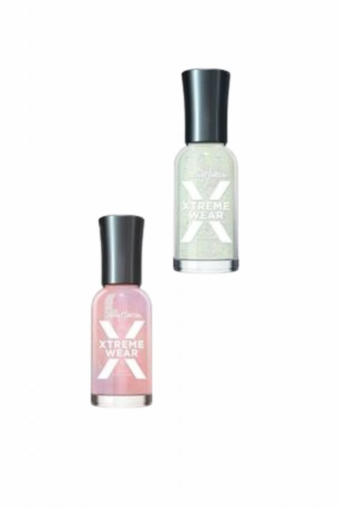 Beauty Editor Best of August 2022: Glazed Doughnut Nail recipe Sally Hansen, X-Treme Wear polishes in "Glitter GLam" and "On Cloud Nine" ($4)