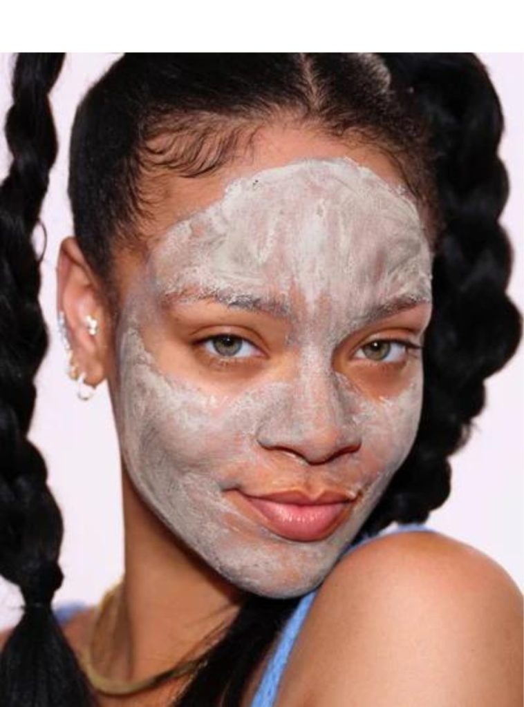 Watch Ya Tone: 5% Niacinamide Dark Spot Serum With Vitamin C" ($62) Rihanna wears Cookies N' Clean clay mask from Fenty Skincare.