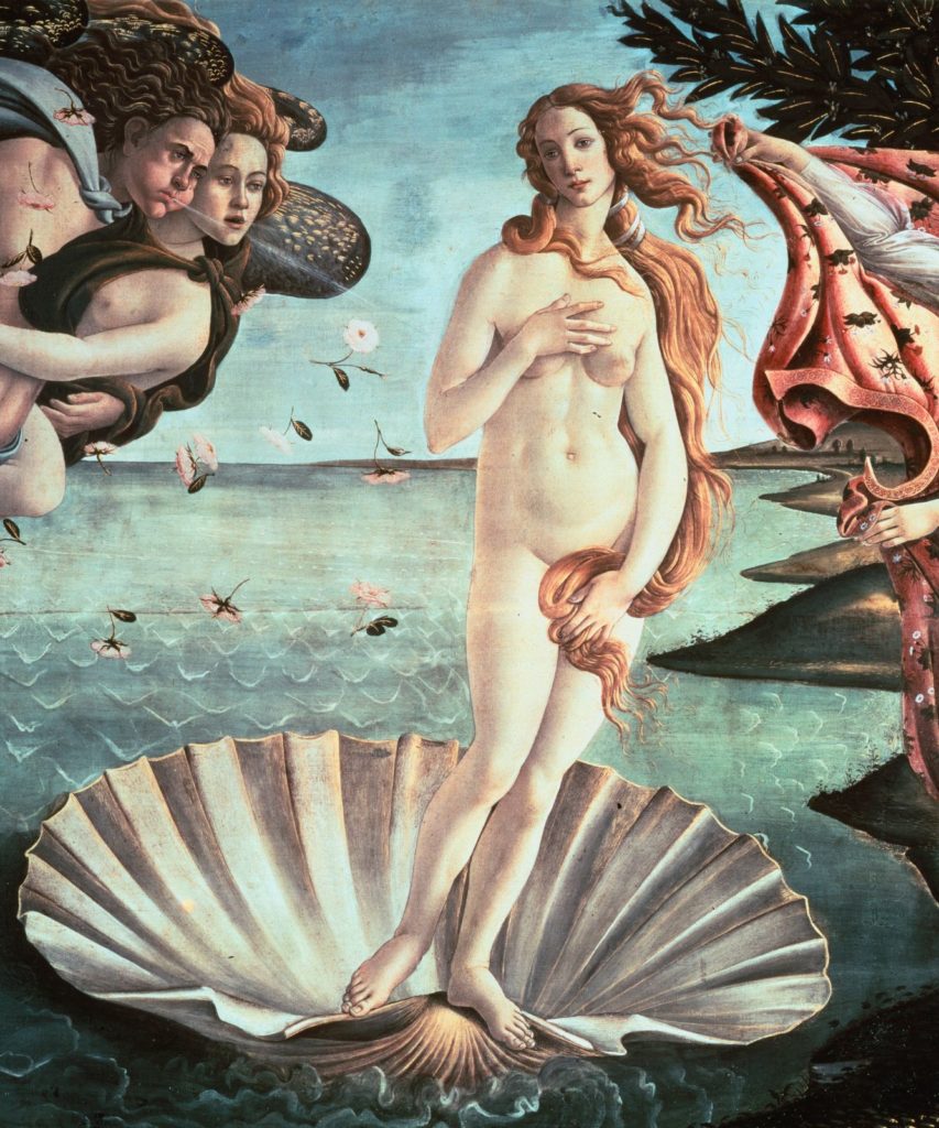 2023 Beauty Trends: Glistening wet skin, pictured Boticelli's Venus