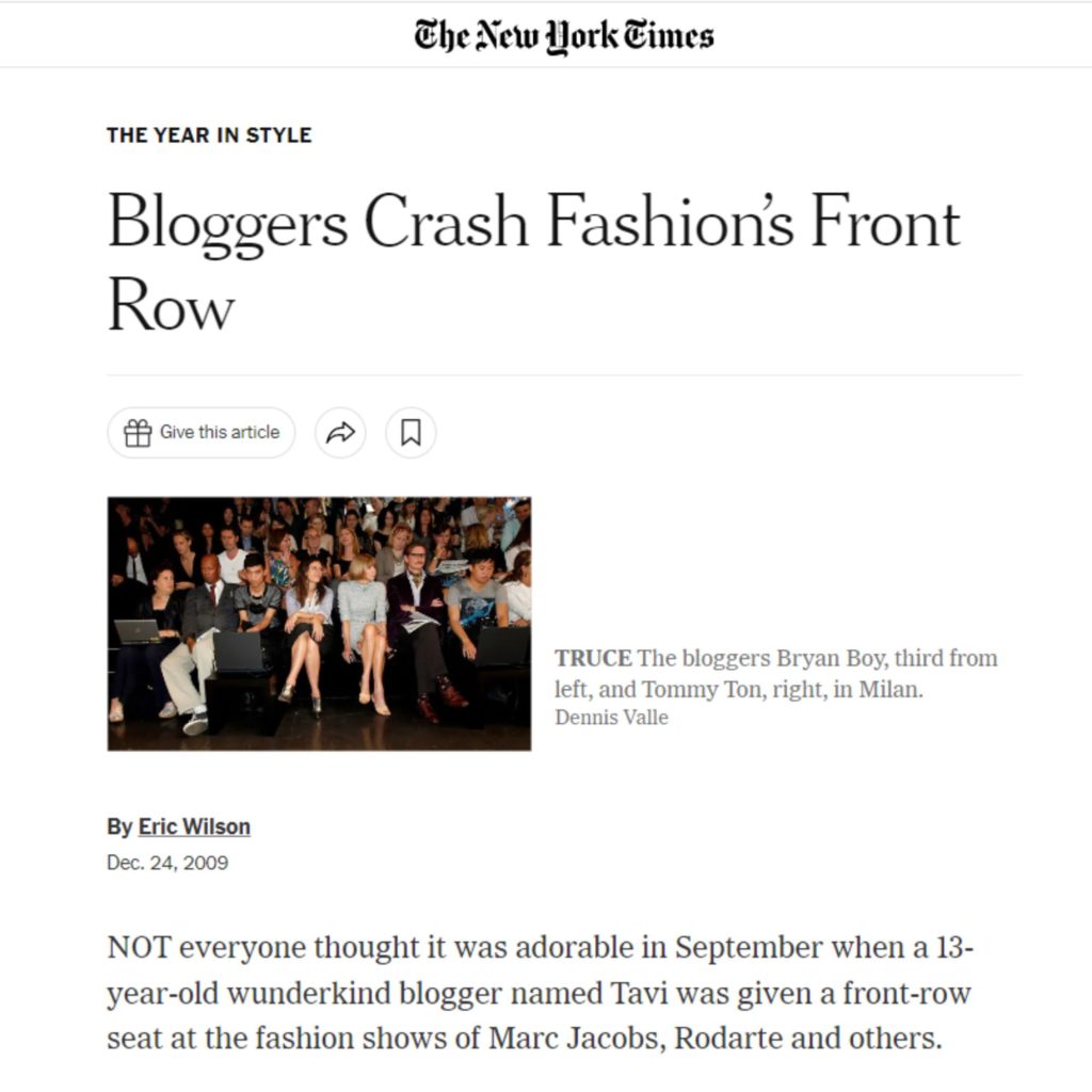 The evolution of the influencers: 2009 NYT article 