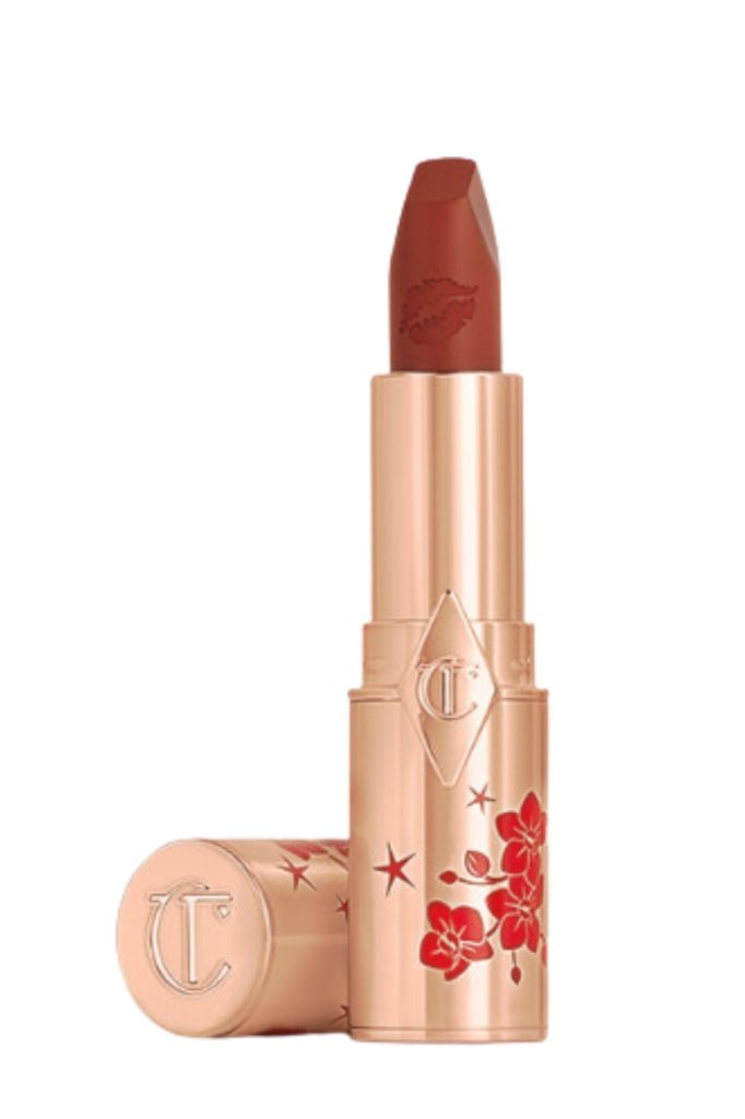 Charlotte Tilbury, Matte Revolution Lipstick in “Blossom Red” ($55)