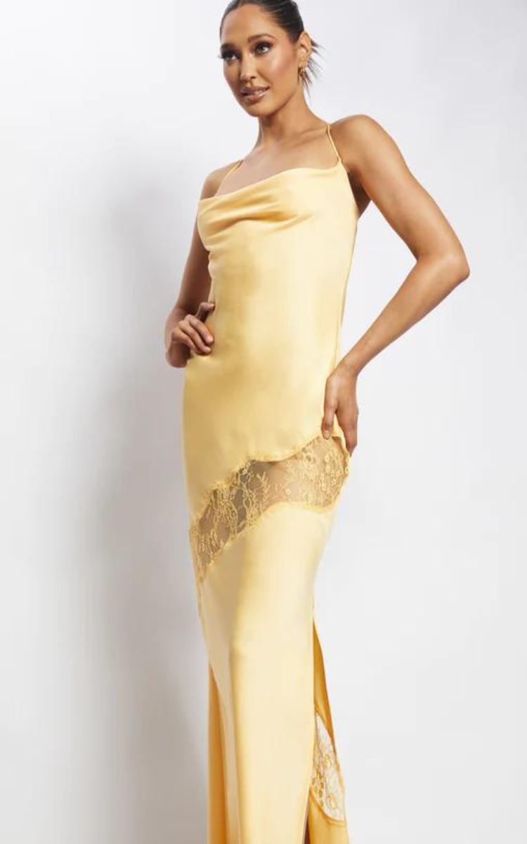 Chandra Lace Detail Satin Maxi Dress - Meshki