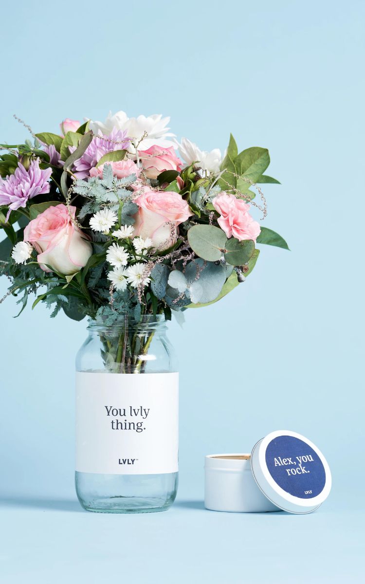 Personalised Candle + Flowers from LVLY - Best Personalised Gifts Australia