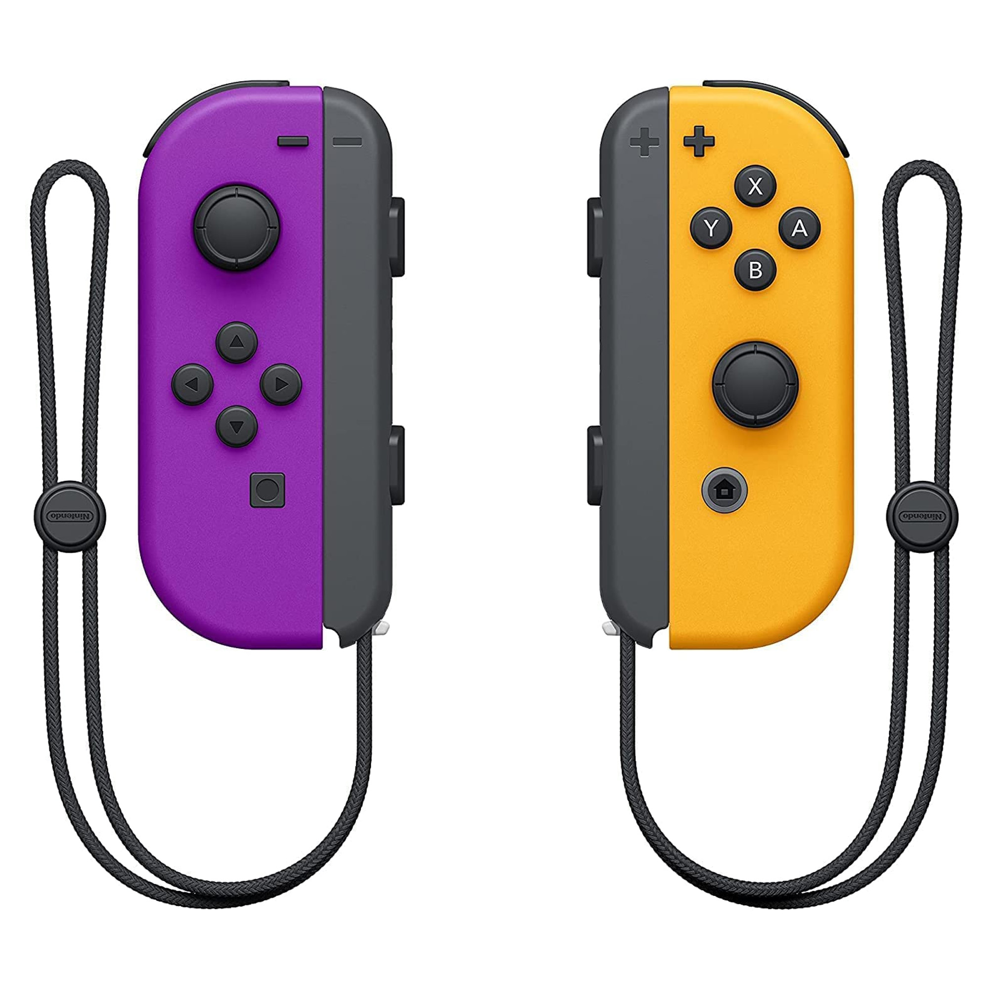 Purple and Neon Orange Joy-Con for Nintendo Switch.
