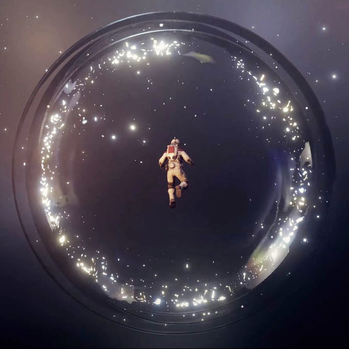 An astronaut floating in front of an anomaly in Starfield.
