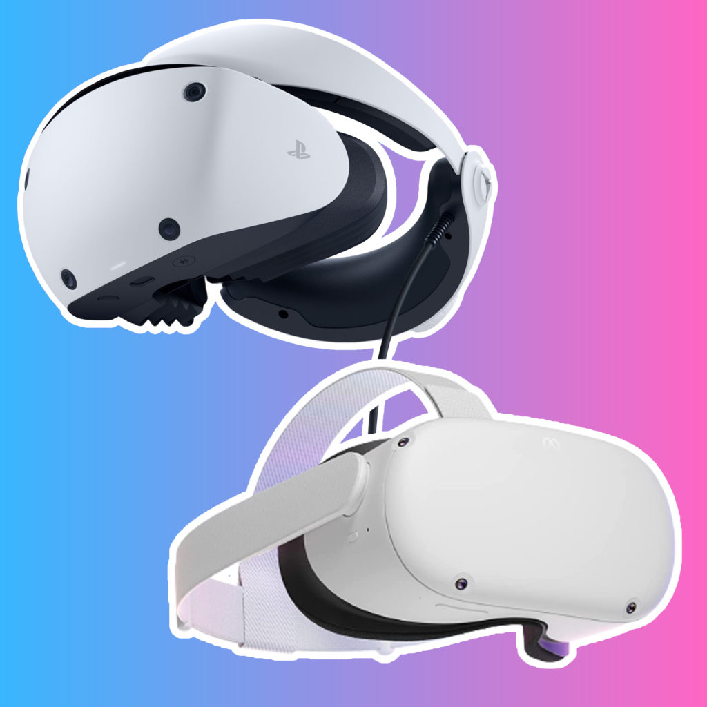 The PS VR2 and Meta Quest 2, two of the best headsets for VR gaming.