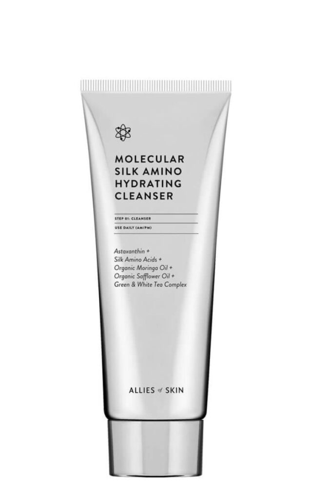 First step skincare routine: Hydrating cleanser with Allies of Skin, Molecular Silk Amino Hydrating Cleanser ($60) 