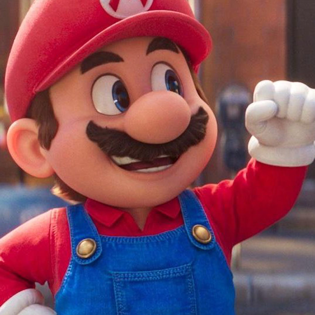 A cheerful Mario from The Super Mario Bros. Movie.