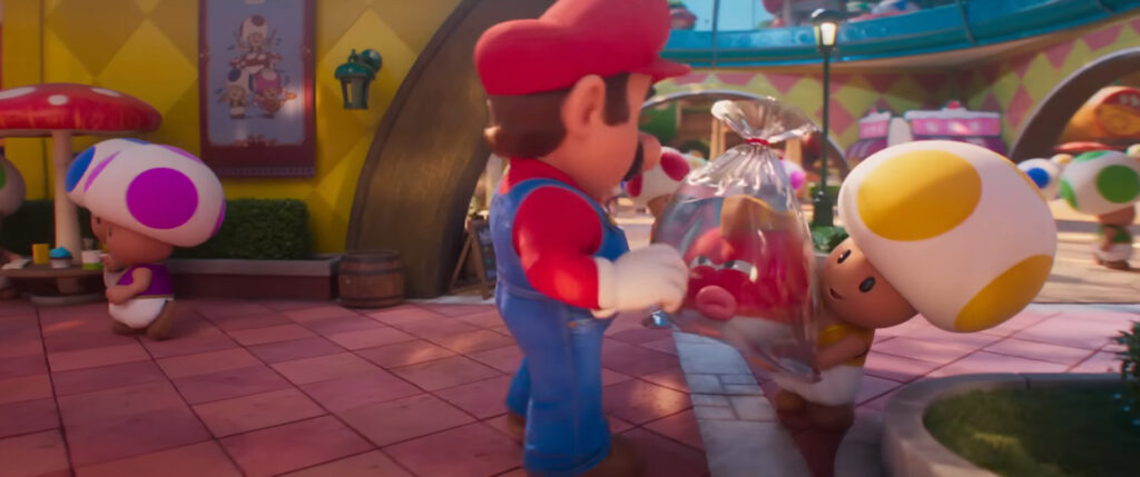 Mario's flat butt from the "Mushroom Kingdom" clip of "The Super Mario Bros. Movie". It definitely looks a little bit bigger.