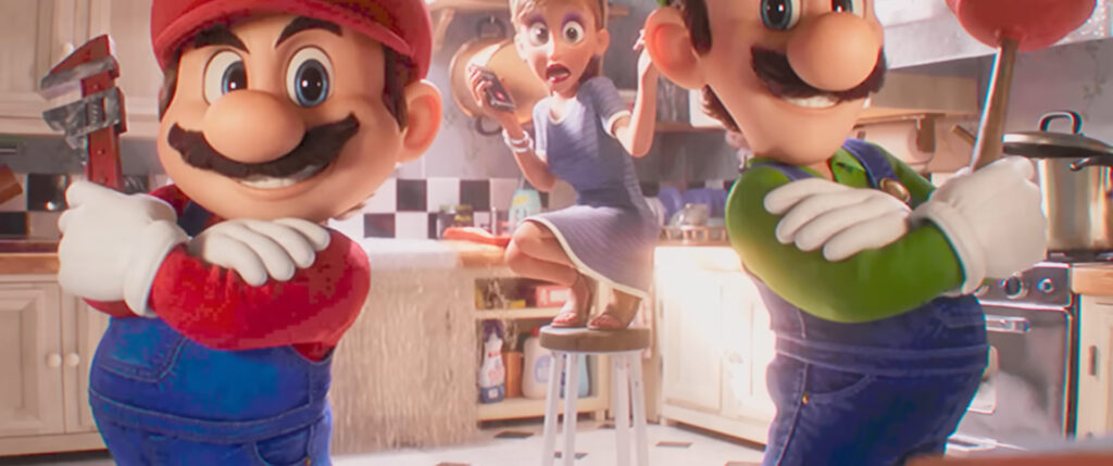 Mario's flat butt from the "Super Mario Bros. Plumbing Commercial" made for "The Super Mario Bros. Movie". It looks very small again, and definitely smaller than Luigi's.