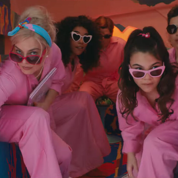 Margot Robbie, Alexandra Shipp, Michael Cera, Ariana Greenblatt and America Ferrera in the latest trailer for the Barbie movie.