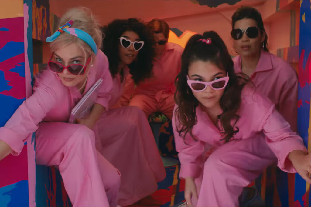 Margot Robbie, Alexandra Shipp, Michael Cera, Ariana Greenblatt and America Ferrera in the latest trailer for the Barbie movie.