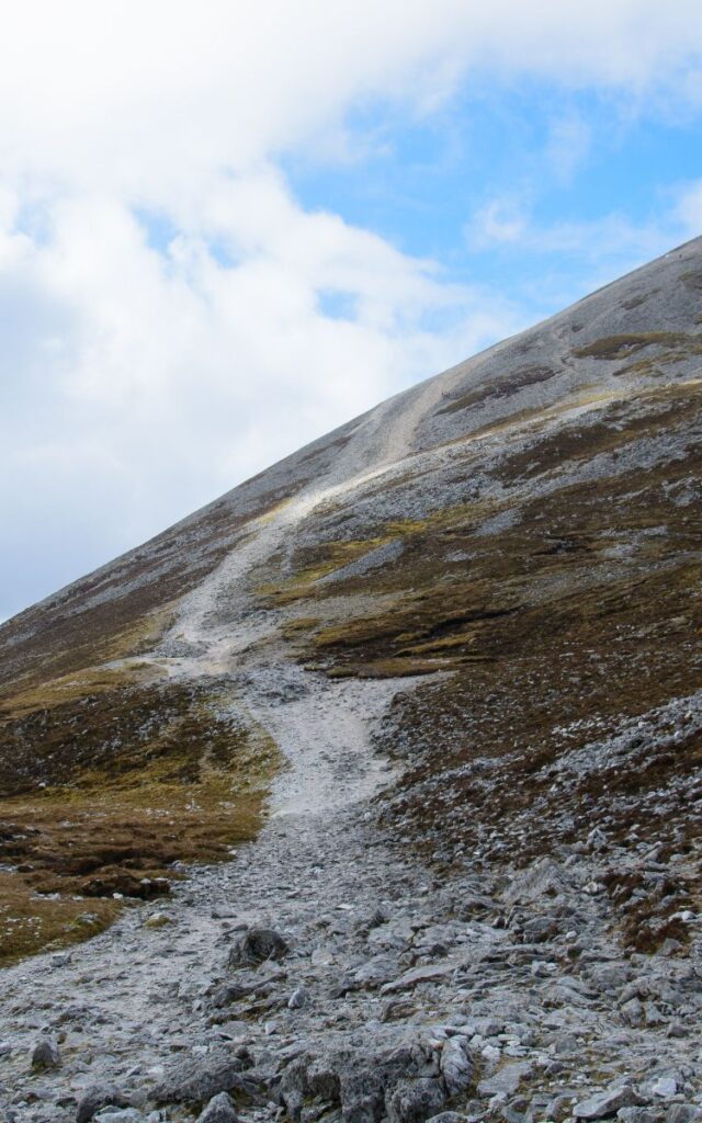You'll burn more calories walking uphill than downhill: pictured the shale incline of  Croagh Patrick