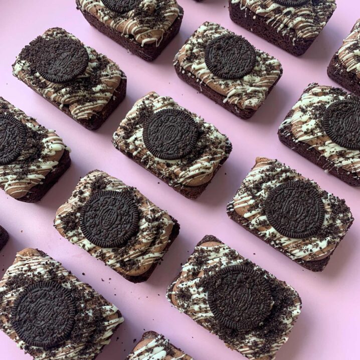 oreo biscuits on a pink background