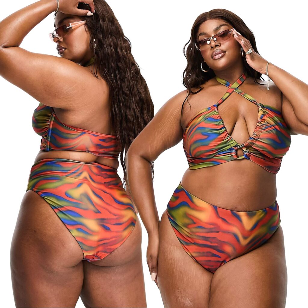 ASOS DESIGN Curve high leg high waist bikini bottoms in heat map zebra print - plus size swimwear