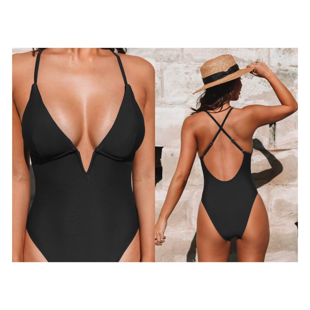 Cupshe-Deep-V-Wire-Cross-Back-Cheeky-Black-One-Piece-Swimsuit-plus-size-swimwear