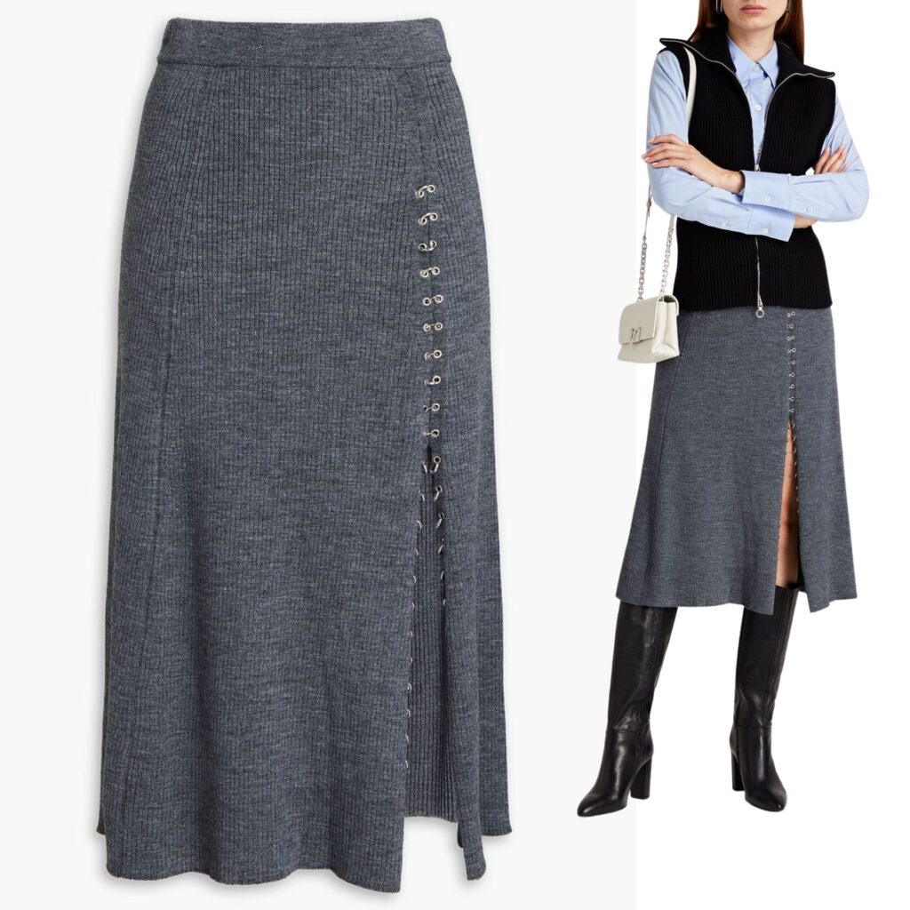 Maje Jupitta eyelet-embellished ribbed-knit midi skirt - Best Skirts for Winter