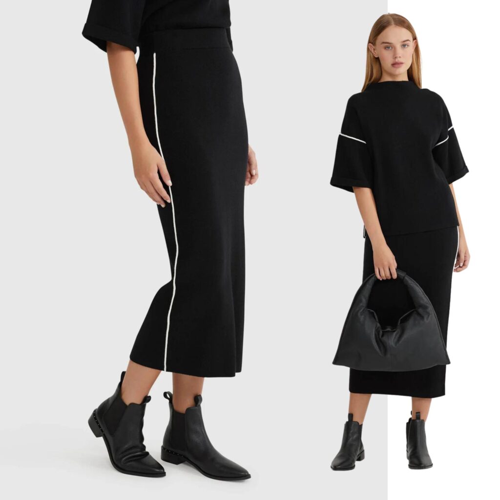 OXford Birdie Trim Midi Skirt in Black - Best Skirts for Winter