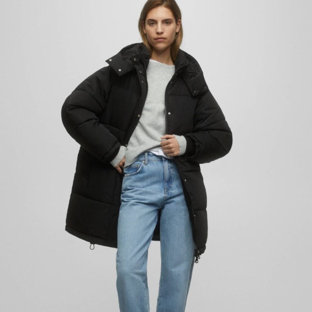 Pull&Bear Long Quilted Hooded Coat- womens ski clothes
