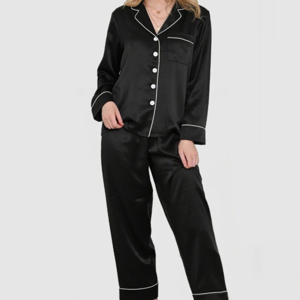 The Fable Midnight Black Silk Pajamas - Long Flight Clothes