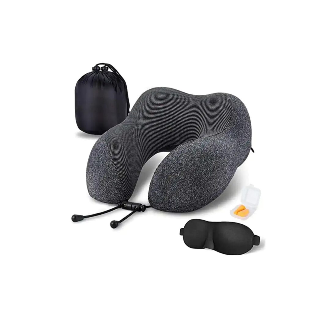 U-Shaped Travel Pillow Memory Foam Neck Pillow Kit Grey - Travel Essentials