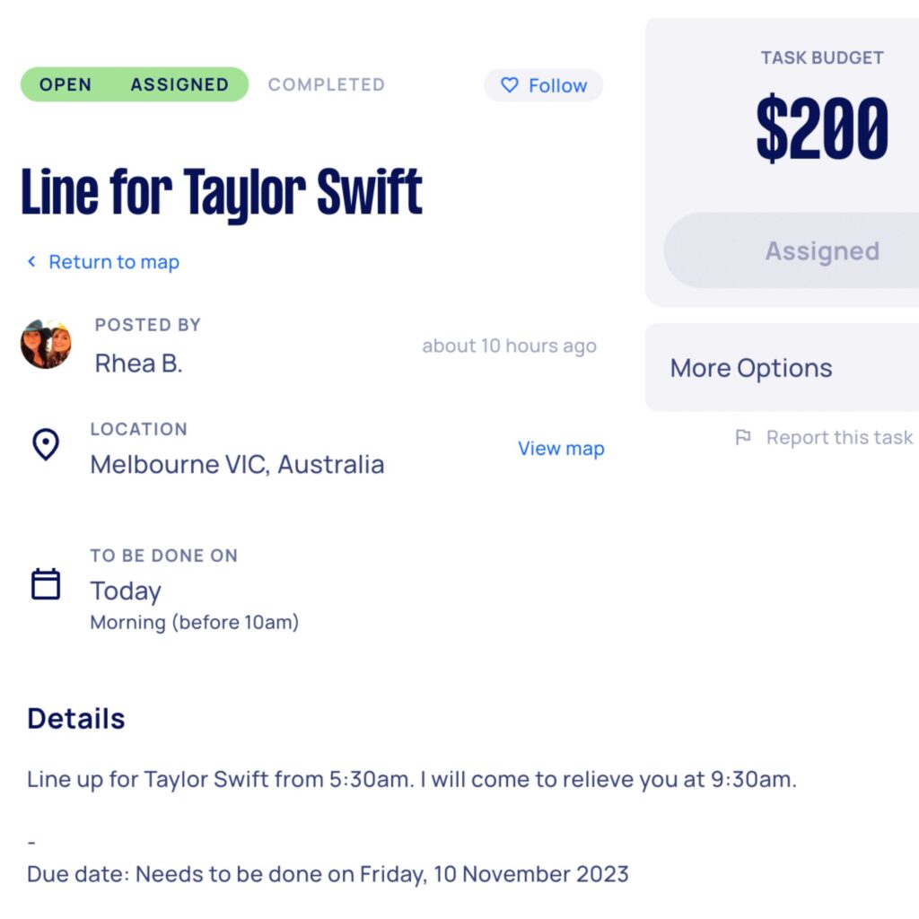 taylor swift australian tour airtasker